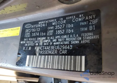 2014 Hyundai Accent Gls from USA, damaged, VIN KMHCT4AE8EU629443